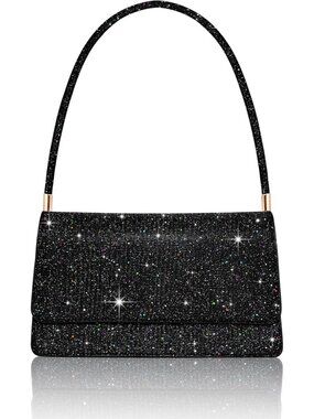 Women's Evening Bag Clutch Purse Black Sparkling Envelope Handbag Wedding Clutch